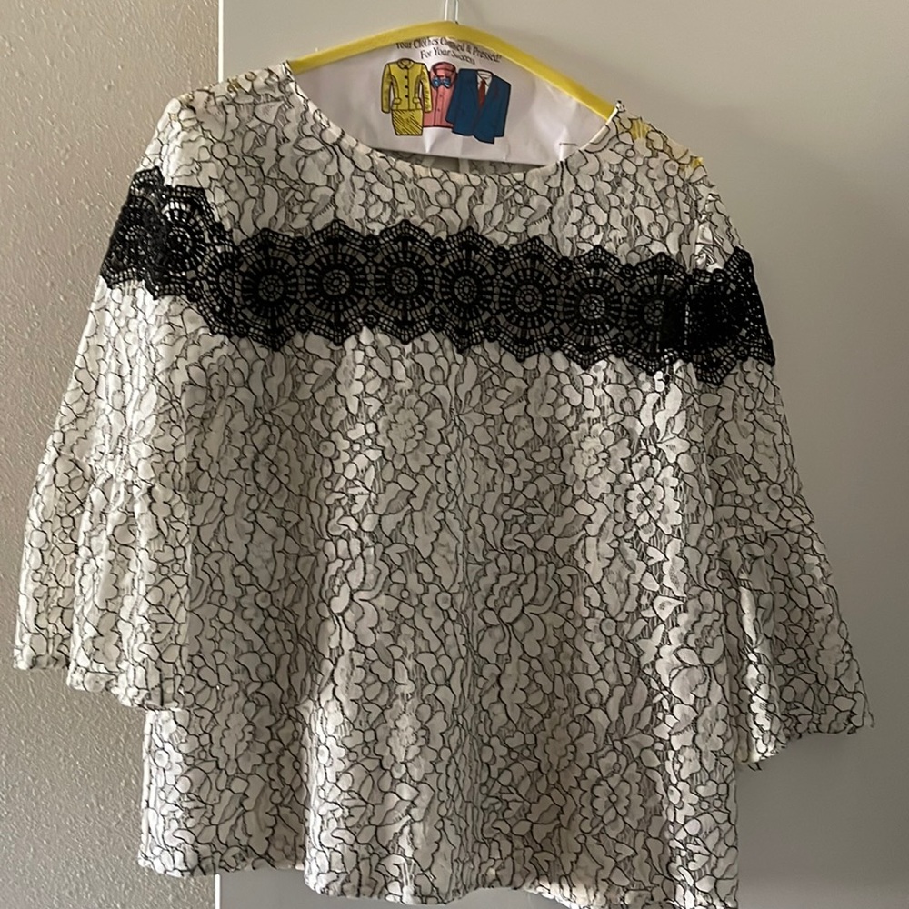 Ann Taylor LOFT white with black blouse